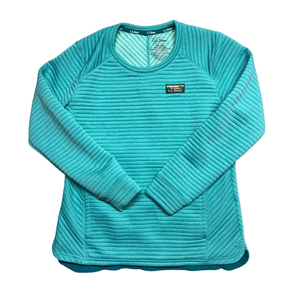 LL Bean Airtight XS Quilted Pullover Top Teal Blue Long Sleeve Crew Neck 510064